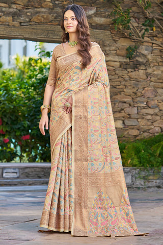 Lissome Beige Pashmina saree With Redolent Blouse Piece Bvipul
