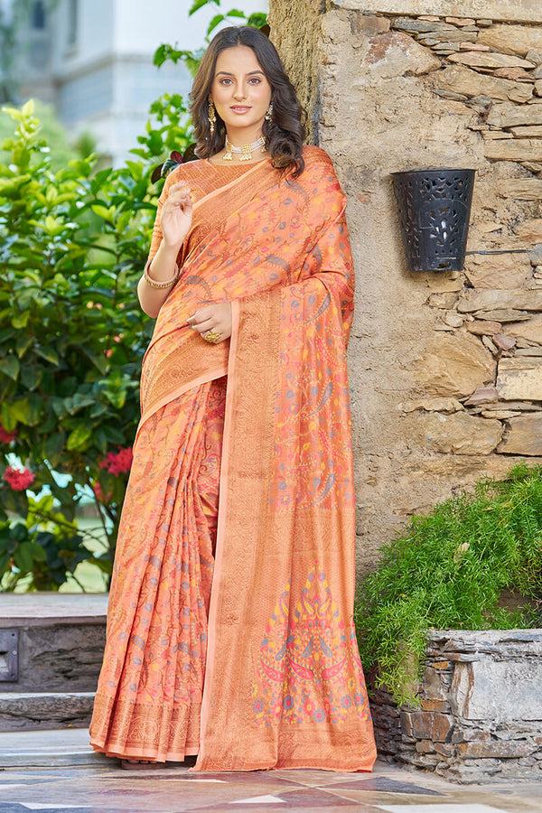 Classic Orange Pashmina saree With Engaging Blouse Piece Bvipul