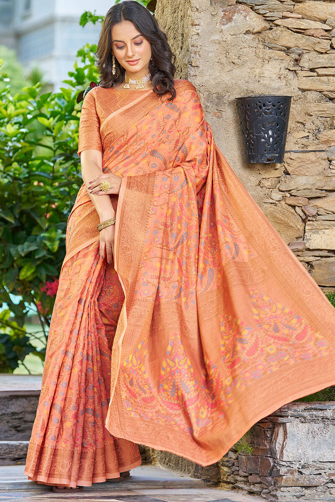 Classic Orange Pashmina saree With Engaging Blouse Piece Bvipul