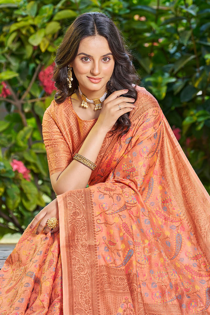 Classic Orange Pashmina saree With Engaging Blouse Piece Bvipul