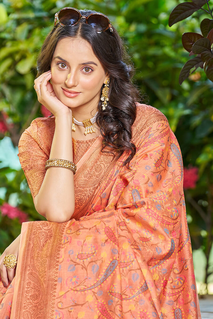 Classic Orange Pashmina saree With Engaging Blouse Piece Bvipul