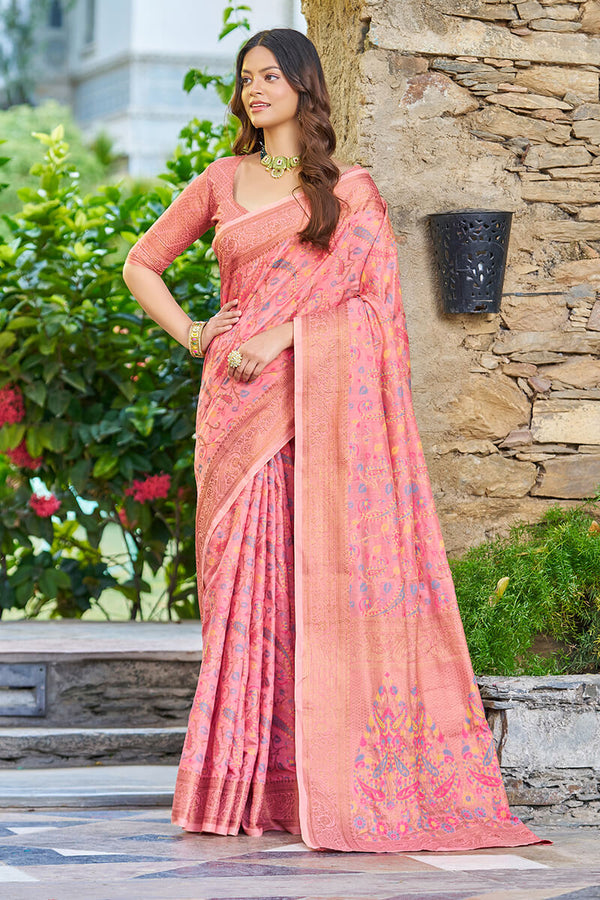 Super classy Pink Pashmina saree With Exuberant Blouse Piece Bvipul