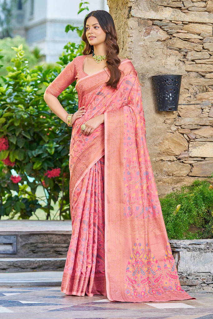 Super classy Pink Pashmina saree With Exuberant Blouse Piece Bvipul