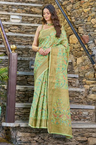Adoring Pista Pashmina saree With Gratifying Blouse Piece Bvipul
