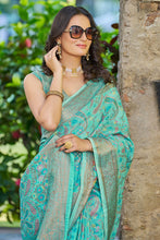 Load image into Gallery viewer, Beauteous Turquoise Pashmina saree With Woebegone Blouse Piece Bvipul