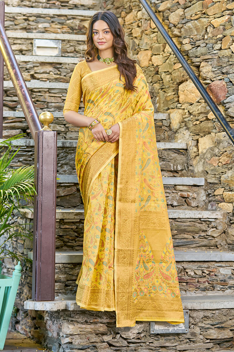 Desuetude Yellow Pashmina saree With Ratatouille Blouse Piece Bvipul