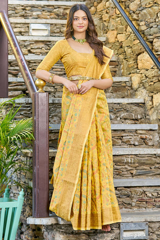 Desuetude Yellow Pashmina saree With Ratatouille Blouse Piece Bvipul