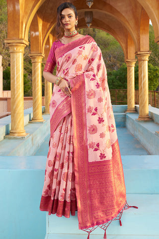 Glowing Baby Pink Organza Silk Saree With Lissome Blouse Piece Bvipul