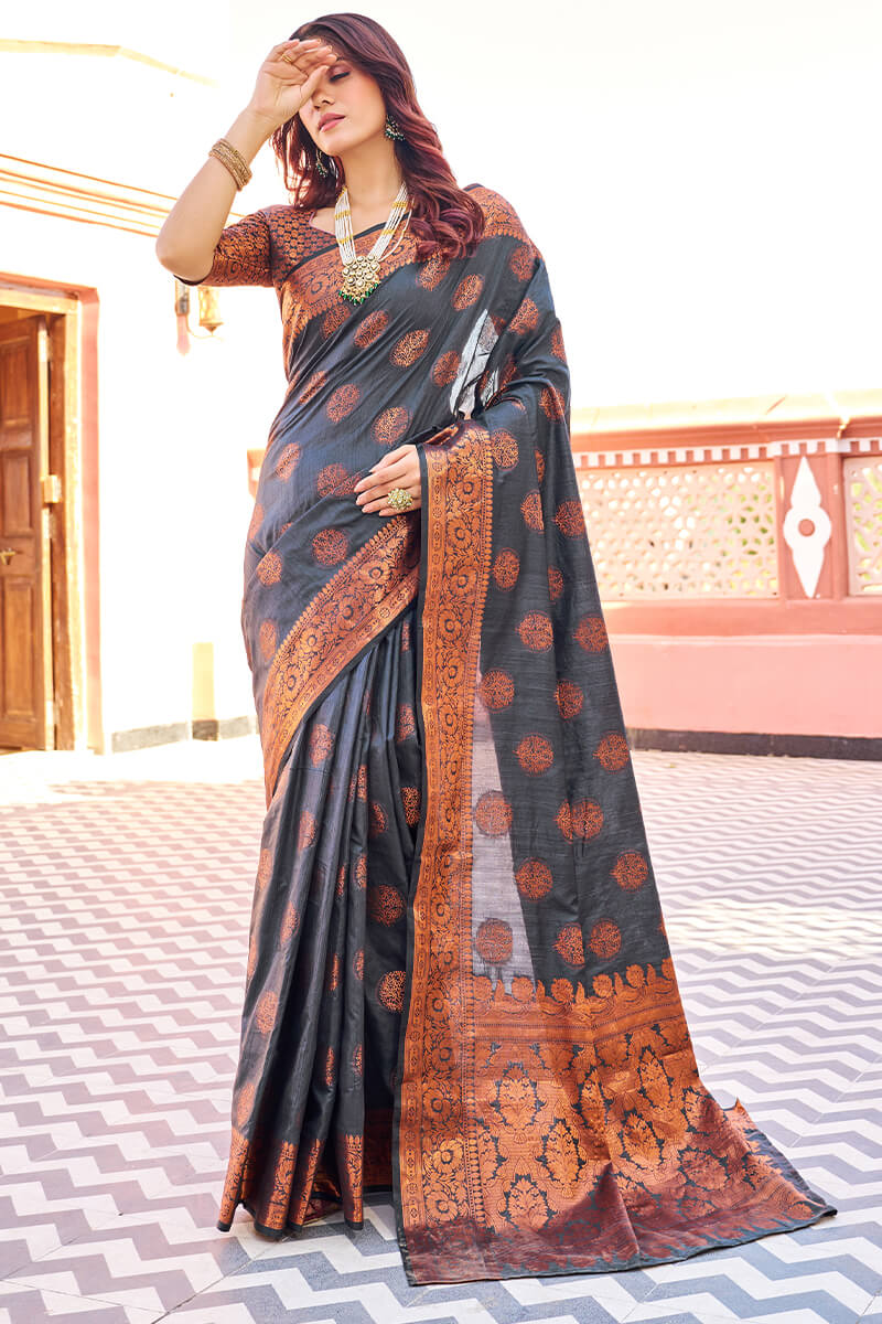 Demanding Black Banarasi Silk Saree With Pretty Blouse Piece Bvipul