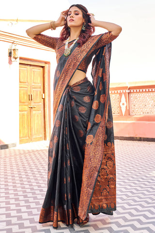 Demanding Black Banarasi Silk Saree With Pretty Blouse Piece Bvipul