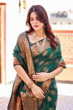 Load image into Gallery viewer, Blooming Dark Green Banarasi Silk Saree With Engrossing Blouse Piece Bvipul