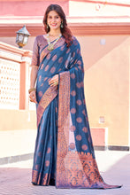 Load image into Gallery viewer, Opulent Navy Blue Banarasi Silk Saree With Majesty Blouse Piece Bvipul