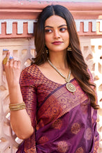 Load image into Gallery viewer, Flamboyant Purple Banarasi Silk Saree With Adorning Blouse Piece Bvipul