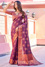 Load image into Gallery viewer, Flamboyant Purple Banarasi Silk Saree With Adorning Blouse Piece Bvipul