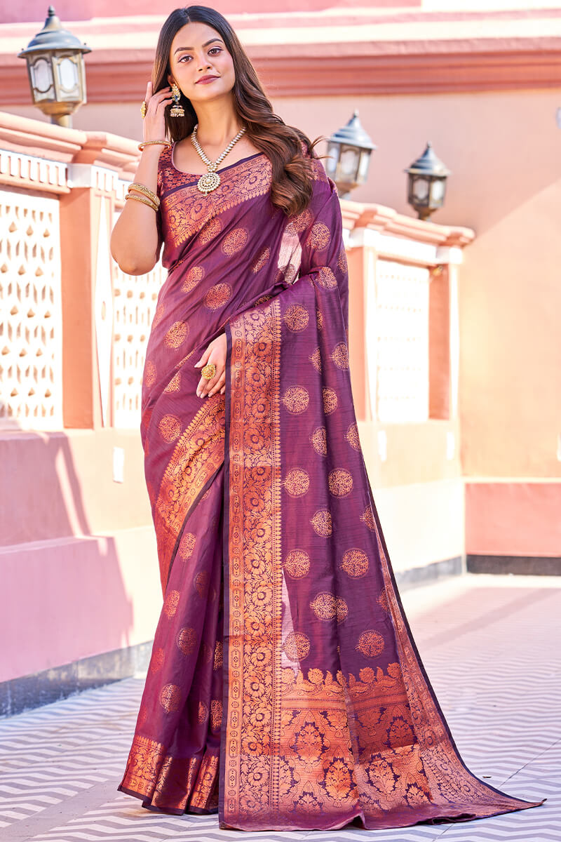 Flamboyant Purple Banarasi Silk Saree With Adorning Blouse Piece Bvipul