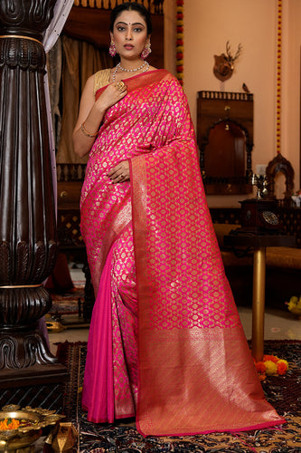 Stunning Dark Pink Kanjivaram Silk With Eloquence Blouse Piece Bvipul