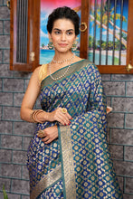 Load image into Gallery viewer, Gleaming Navy Blue Kanjivaram Silk With Ratatouille Blouse Piece Bvipul