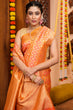 Load image into Gallery viewer, Attractive Orange Kanjivaram Silk With Woebegone Blouse Piece Bvipul