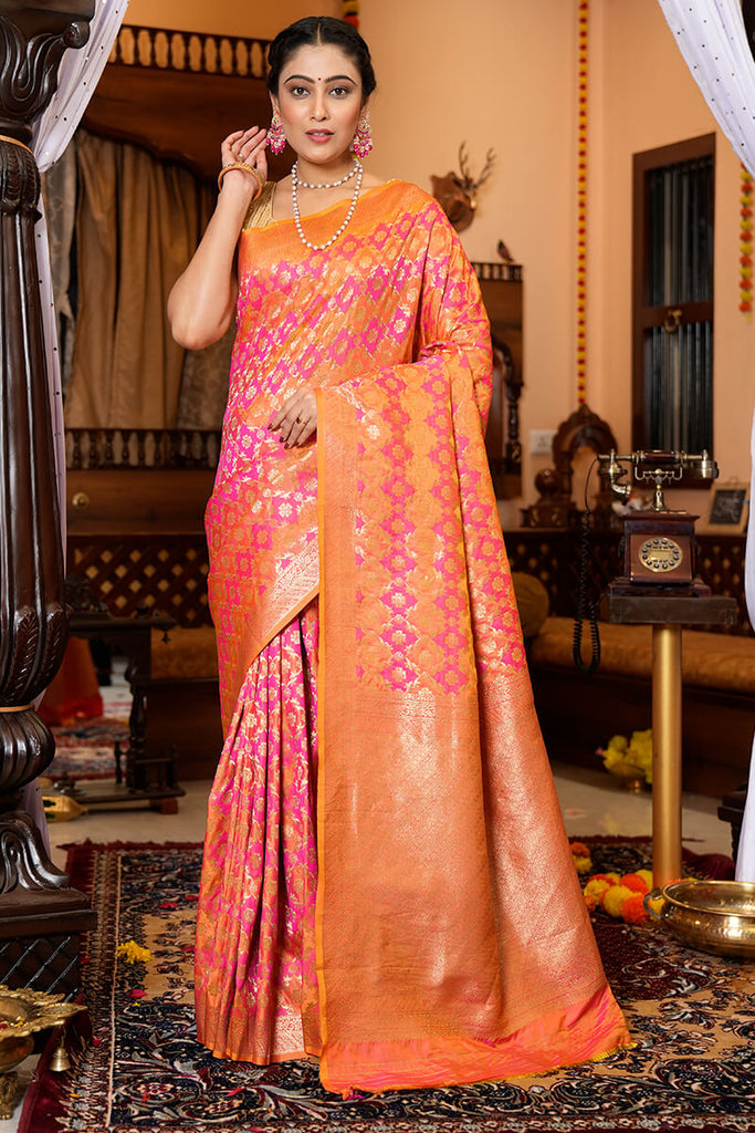 Weaver Saga: Pink Kanjivaram Silk Saree for Elegant Party Wear