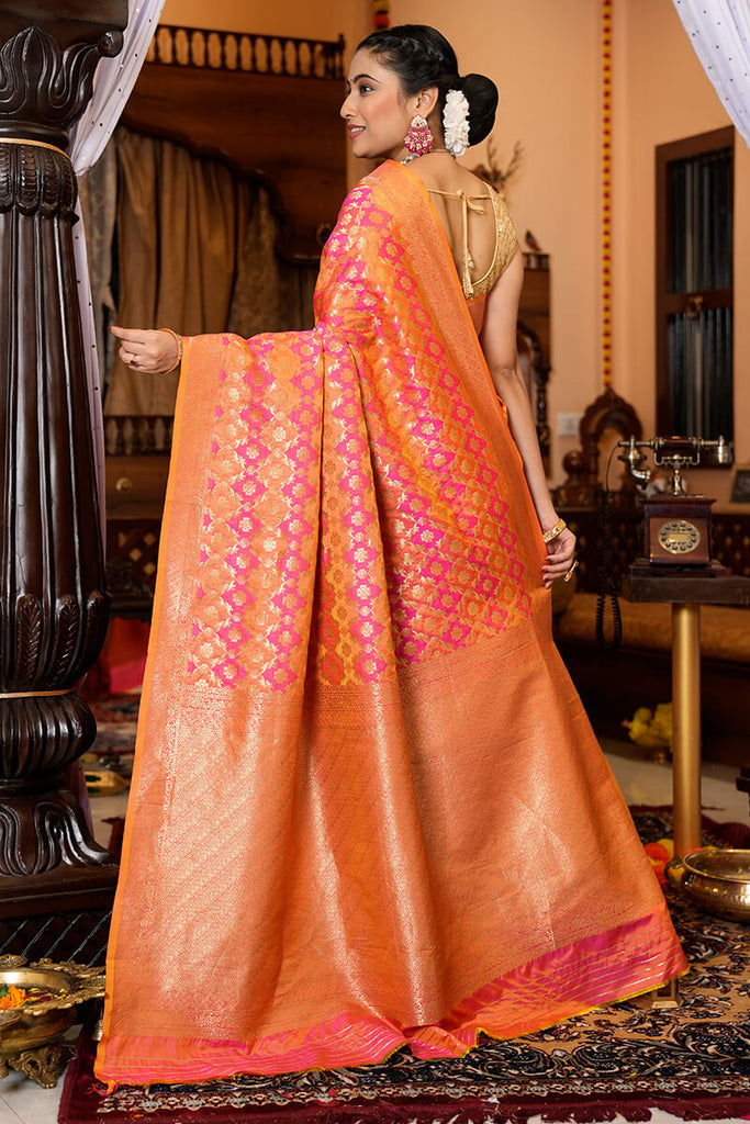 Flaunt Pink Kanjivaram Silk With Smashing Blouse Piece Bvipul