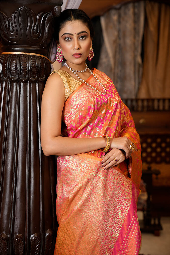 Flaunt Pink Kanjivaram Silk With Smashing Blouse Piece Bvipul