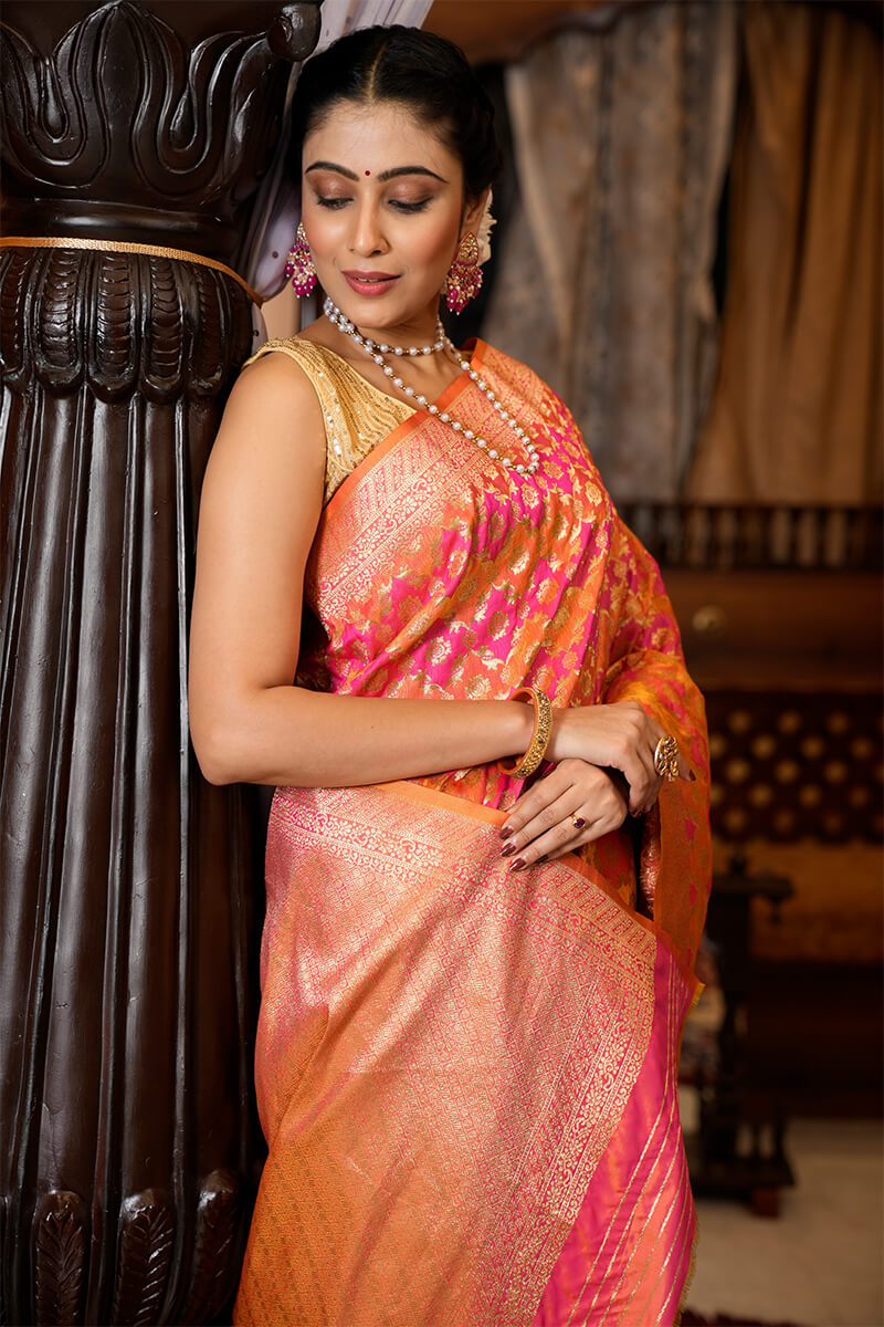 Flaunt Pink Kanjivaram Silk With Smashing Blouse Piece Bvipul