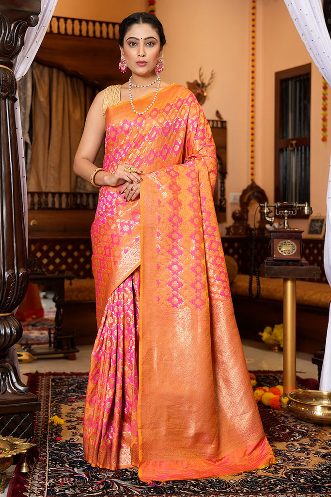 Flaunt Pink Kanjivaram Silk With Smashing Blouse Piece Bvipul