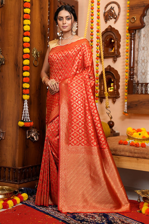Gorgeous Red Kanjivaram Silk With Tempting Blouse Piece Bvipul Main image