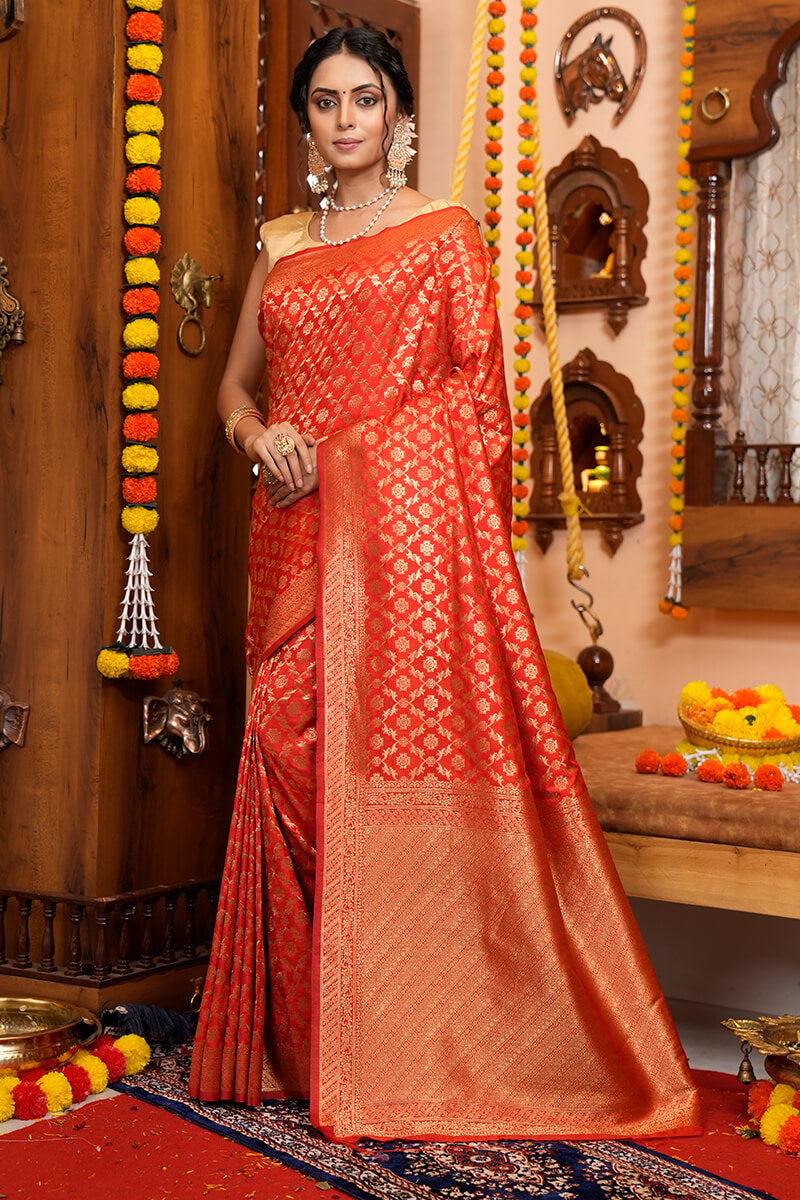 Gorgeous Red Kanjivaram Silk With Tempting Blouse Piece Bvipul Main image