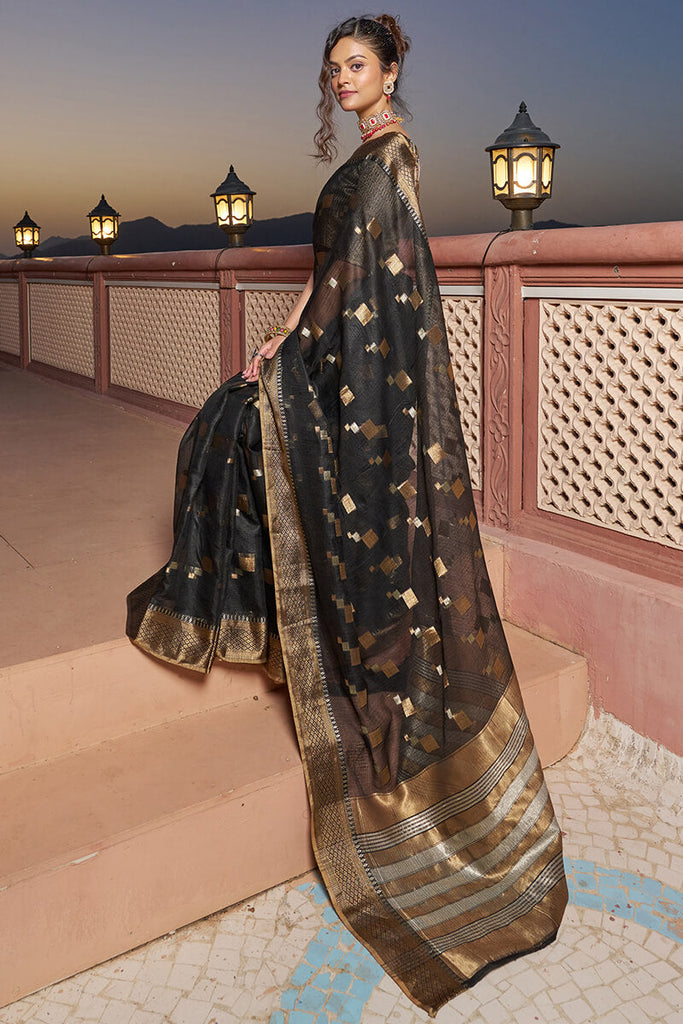 Transcendent Black Soft Silk Saree with Magnificat  Blouse Piece Bvipul