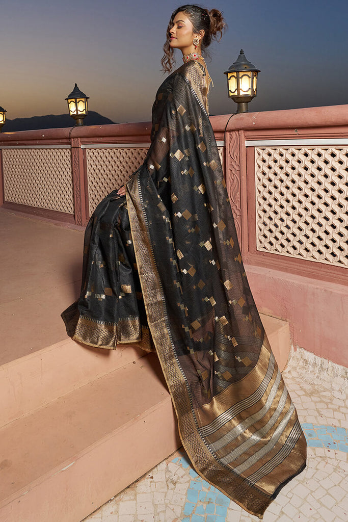 Transcendent Black Soft Silk Saree with Magnificat  Blouse Piece Bvipul