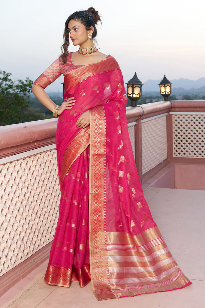 Incomparable Dark Pink Soft Silk Saree with Most Flattering Blouse Piece Bvipul