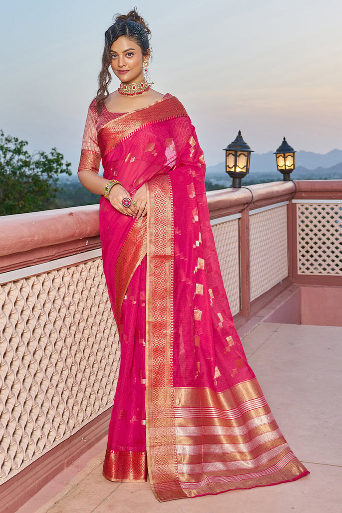Nice Weaving Silk Pink Saree