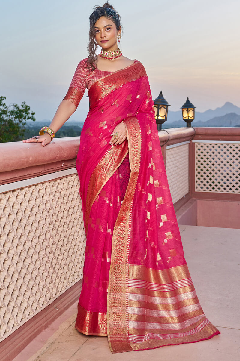 Incomparable Dark Pink Soft Silk Saree with Most Flattering Blouse Piece Bvipul Main image