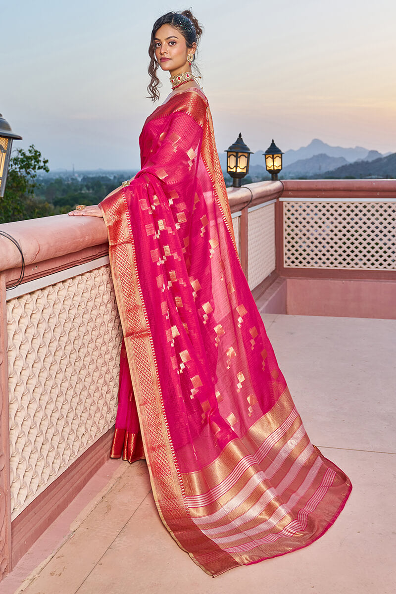 Incomparable Dark Pink Soft Silk Saree with Most Flattering Blouse Piece Bvipul