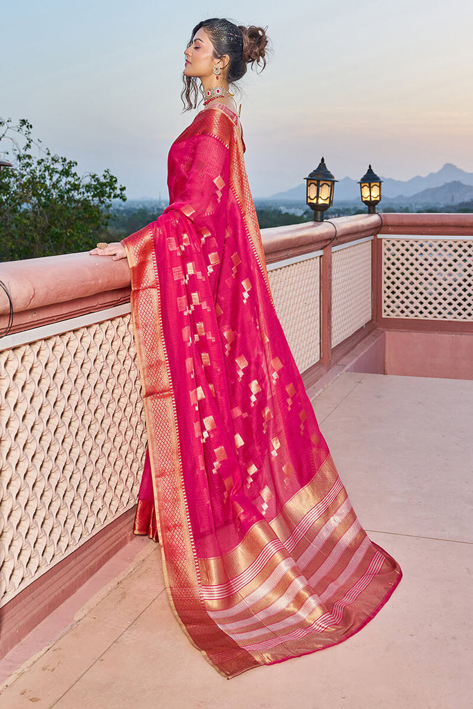 Incomparable Dark Pink Soft Silk Saree with Most Flattering Blouse Piece Bvipul