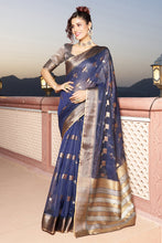 Load image into Gallery viewer, Elaborate Navy Blue Soft Silk Saree with Classic Blouse Piece Bvipul