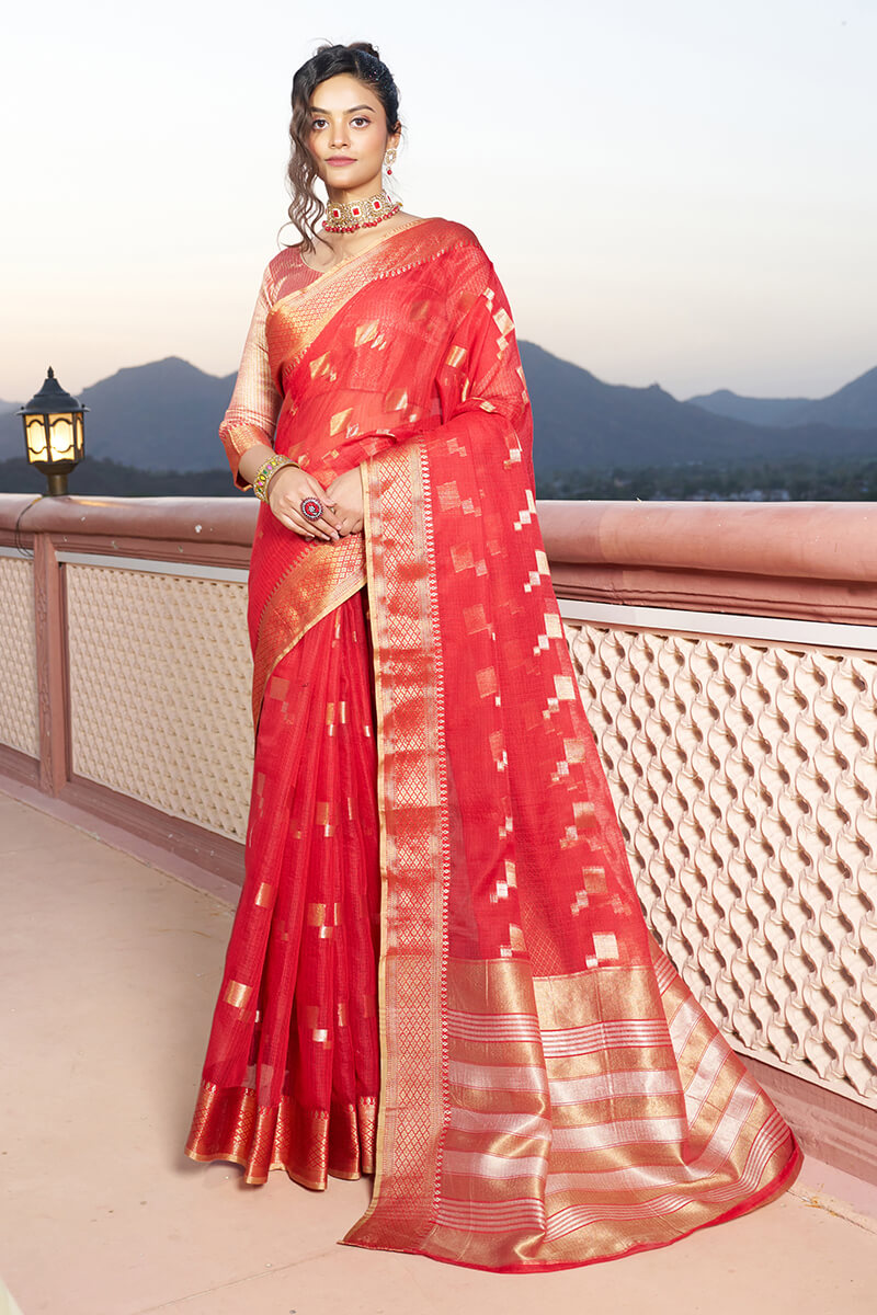 Unequalled Red Soft Silk Saree with Ideal Blouse Piece Bvipul Main image
