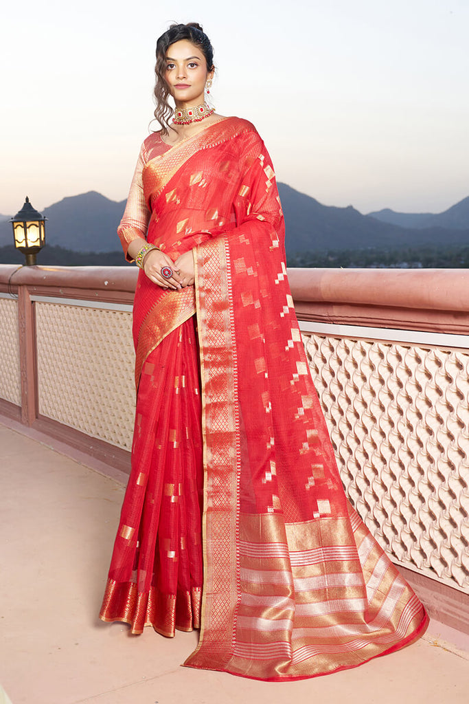 Red Woven Traditional Banarasi Silk Saree – zarikaariindia.com