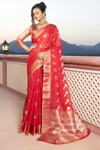 Unequalled Red Soft Silk Saree with Ideal Blouse Piece Bvipul