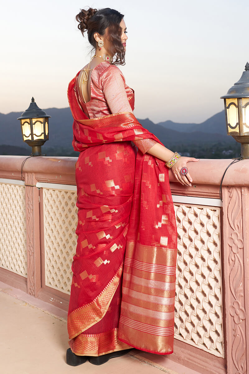 Unequalled Red Soft Silk Saree with Ideal Blouse Piece Bvipul