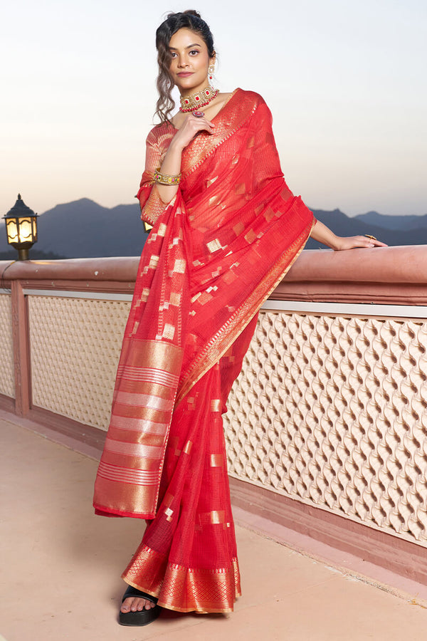 Unequalled Red Soft Silk Saree with Ideal Blouse Piece Bvipul