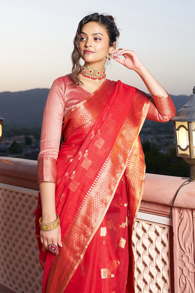 Unequalled Red Soft Silk Saree with Ideal Blouse Piece Bvipul