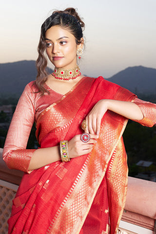 Unequalled Red Soft Silk Saree with Ideal Blouse Piece Bvipul