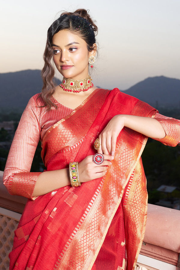 Unequalled Red Soft Silk Saree with Ideal Blouse Piece Bvipul