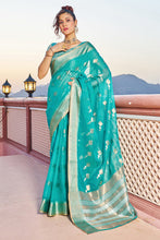 Load image into Gallery viewer, Glittering Turquoise Soft Silk Saree with Conflate Blouse Piece Bvipul