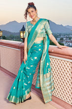 Load image into Gallery viewer, Glittering Turquoise Soft Silk Saree with Conflate Blouse Piece Bvipul