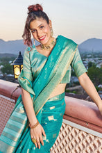 Load image into Gallery viewer, Glittering Turquoise Soft Silk Saree with Conflate Blouse Piece Bvipul