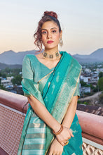 Load image into Gallery viewer, Glittering Turquoise Soft Silk Saree with Conflate Blouse Piece Bvipul