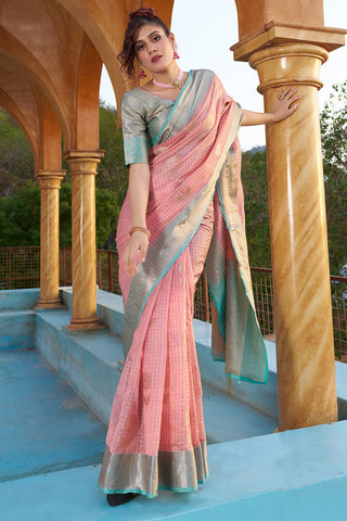 Seraglio Baby Pink Organza Silk Saree With Vestigial Blouse Piece Bvipul